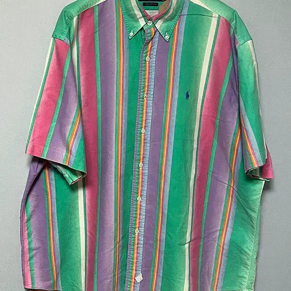 [BUNJANG] Polo Ralph Lauren 90s Multi-Stripe Oversized Men's Short Sleeve Shirt 3XL / 90s 폴로 랄프로렌 멀티 스트라이프 오버핏 남자 반팔셔츠 3XL 115