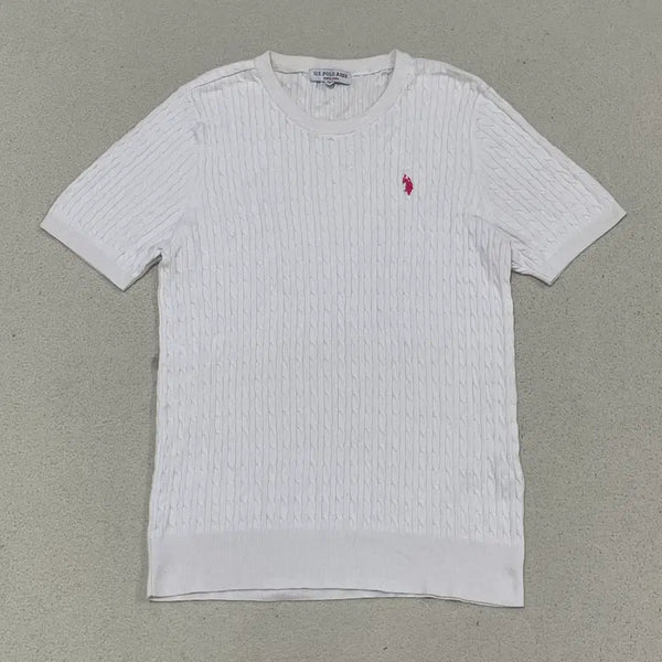 [BUNJANG] U.S. Polo Assn. Roundneck Cable Knit Short Sleeve Sweater / M 유에스폴로아센 라운드넥 케이블 반팔 니트 0716