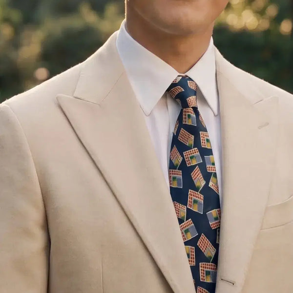 [BUNJANG] Jacques Britt Navy Geometric Pattern Silk Tie / 자크 브릿 네이비 멀티컬러 기하 패턴 넥타이 9.7cm A+등급 K3169