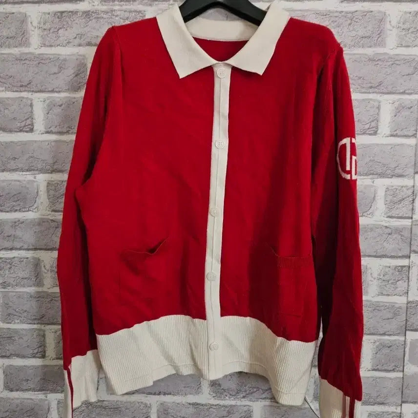 [BUNJANG] Dennis Golf Red Color Block Knit 88 Size / DENNIS 레드 배색니트88/알뜰한여우