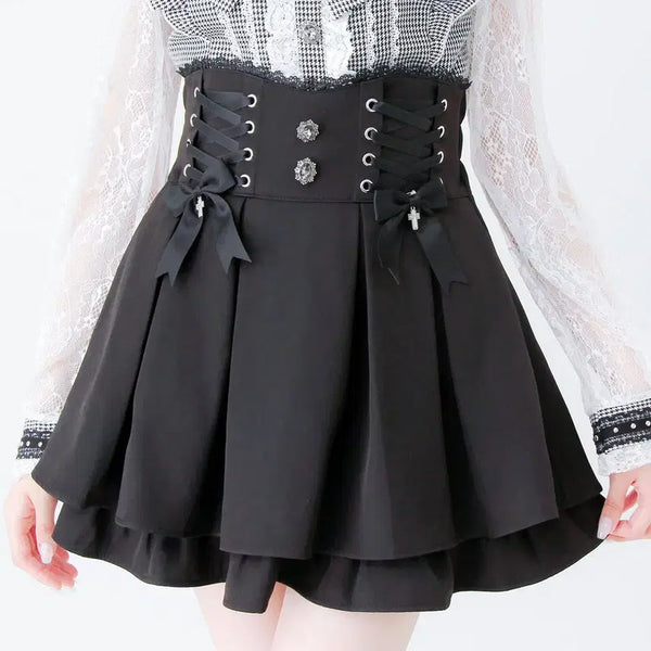 [BUNJANG] DearMyLove Cross Charm Lace-Up Skirt / 디어마이러브 디마럽 십자가 참 리본 레이스업 스커트
