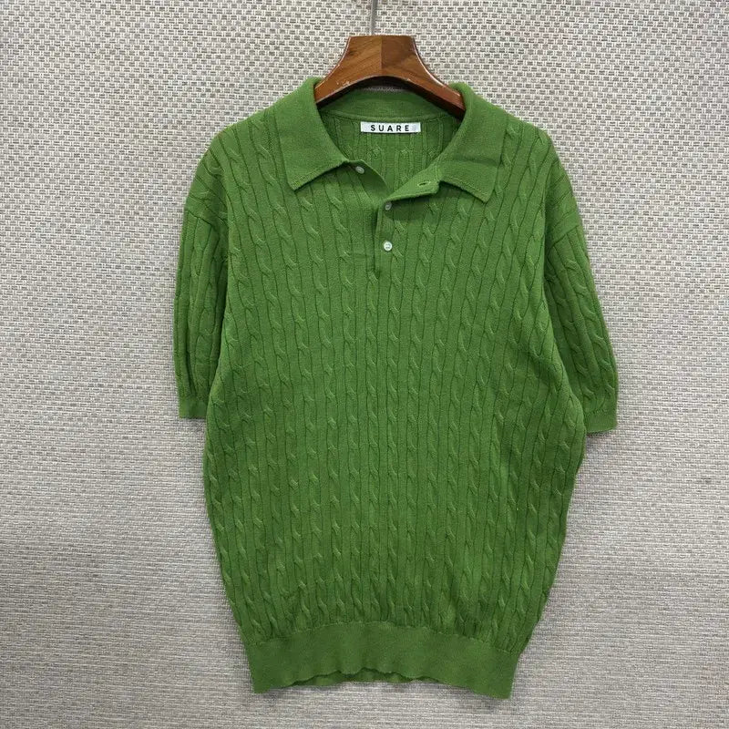 [BUNJANG] Suare Twisted Knit Short-Sleeve Polo T-Shirt / 수아레 꽈배기 니트 반팔카라티 M D02772