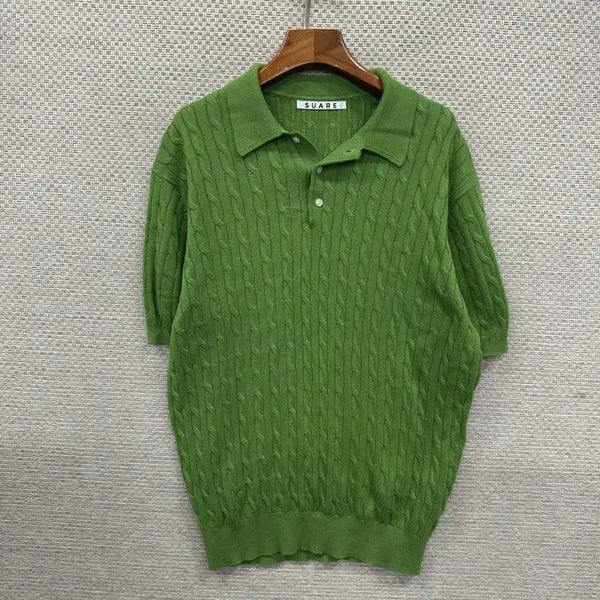 [BUNJANG] Suare Twisted Knit Short-Sleeve Polo T-Shirt / 수아레 꽈배기 니트 반팔카라티 M D02772