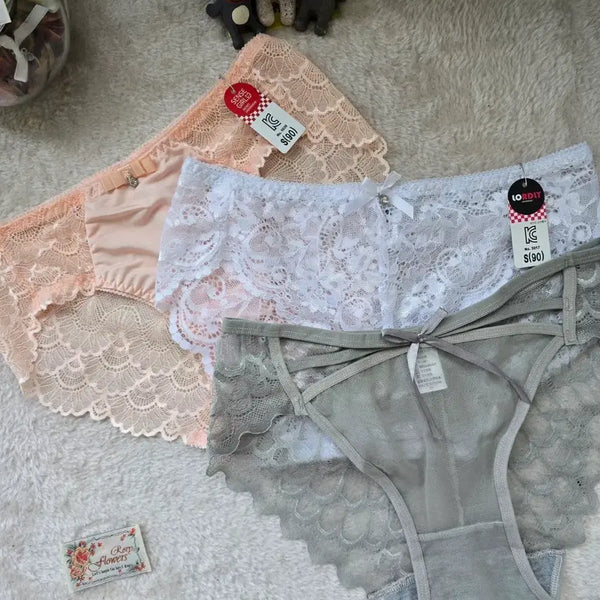 [BUNJANG] Lace Women's Panty 3-Piece Set / 레이스 여성 팬티 90(S) 3종세트 여성속옷 레이스팬티