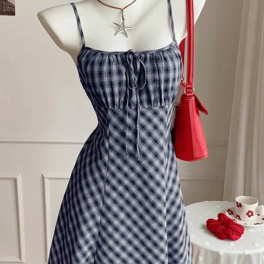 [BUNJANG] Check Pattern Bustier Long Dress / 체크 패턴 뷔스티에 원피스