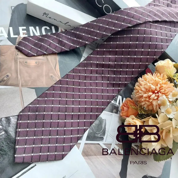 [BUNJANG] Balenciaga Silk Purple Windowpane Jacquard Necktie 9.4cm / 발렌시아가 실크 퍼플 격자 자카드 넥타이 9.4cm A+등급 K3180