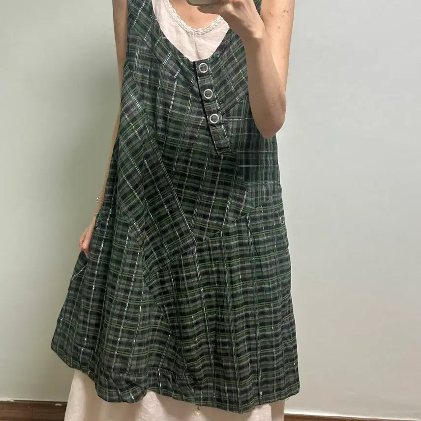 [BUNJANG] Vintage Green Check Midi Dress Fairy Gothic Grunge / 빈티지 그린 초코나무숲 체크 원피스 페어리 고딕 그런지 하구미깔 핀터깔 라떼 모리걸 아오이유우 고딕