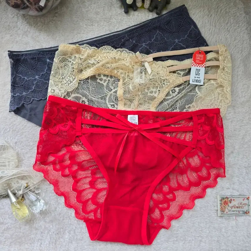[BUNJANG] Women's Lace No-Line Panties 3-Piece Set Size 100 / 여성 팬티 100사이즈  3종세트 레이스 노라인 여성속옷