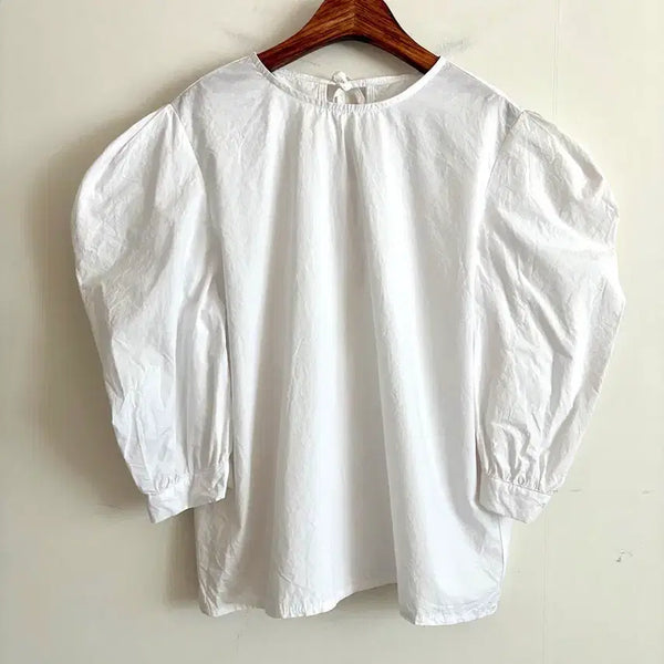 [BUNJANG] White Puff Sleeve Blouse / 화이트 퍼프소매 블랏