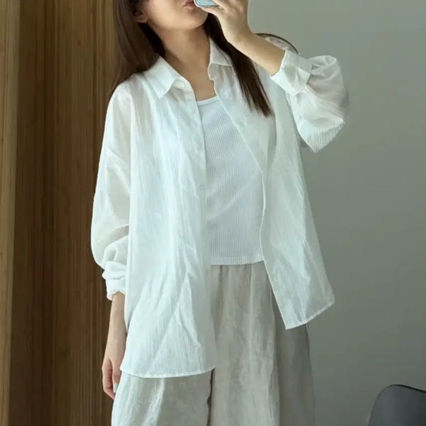 [BUNJANG] MIXXO Oversized See-Through Shirt / 미쏘 오버핏 시스루 셔츠 90 쭈언니