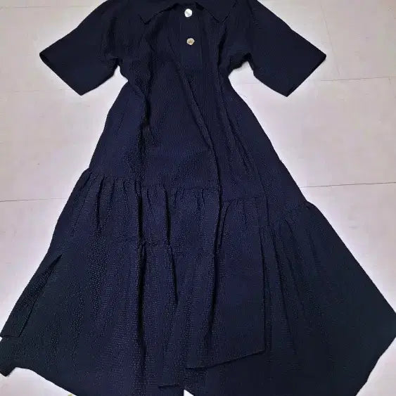 [BUNJANG] Sisley Metal Button Seersucker Dress / 시슬리 메탈 버튼 시어써커 원피스 폴1352