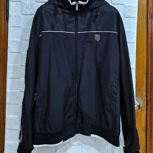 [BUNJANG] K-SWISS Black Windbreaker Hooded Zip-Up Jacket / K-SWISS 바람막이 후드 집업 블랙 2XL