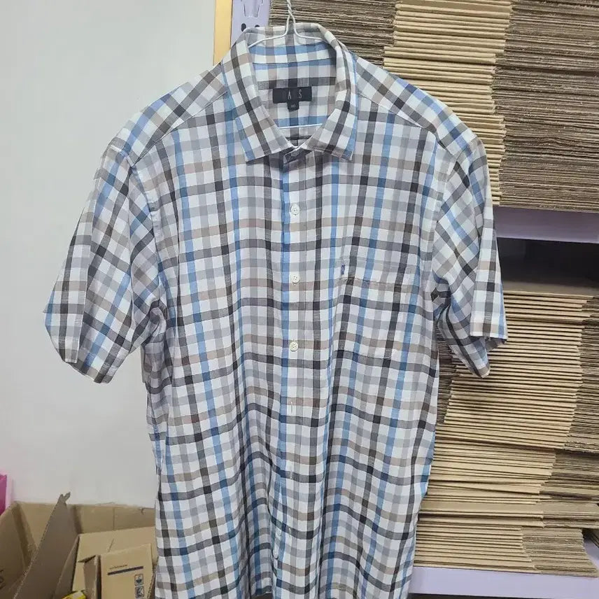 [BUNJANG] DAKS New Summer Check Short-Sleeve Shirt (Men's 110, Big Size) / 신형 닥스 마+모 체크 반팔 셔츠 남110 빅사이즈