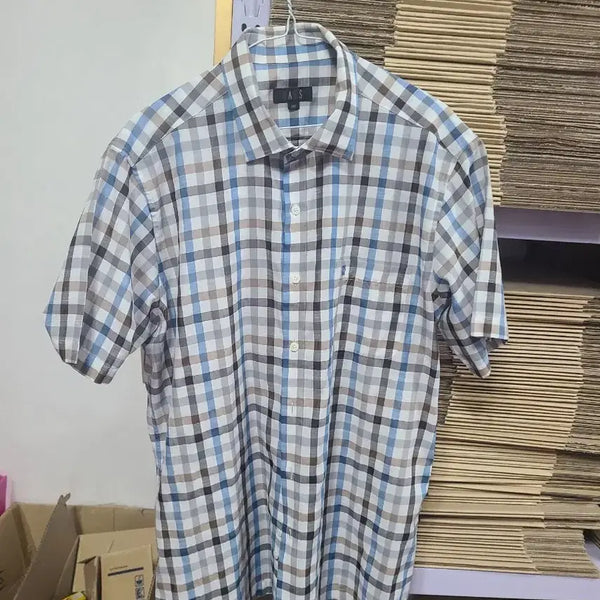 [BUNJANG] DAKS New Summer Check Short-Sleeve Shirt (Men's 110, Big Size) / 신형 닥스 마+모 체크 반팔 셔츠 남110 빅사이즈
