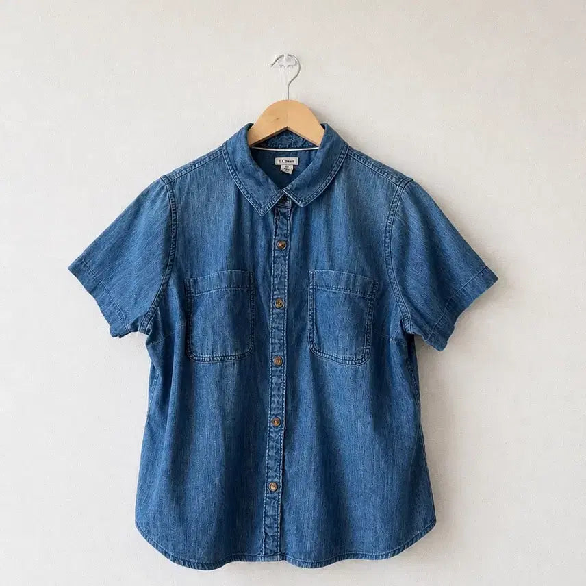 [BUNJANG] L.L.Bean Mid-Blue Denim Half-Sleeve Shirt / (상태최상) L.L.Bean 엘엘빈 중청 데님 하프셔츠 m 55-66