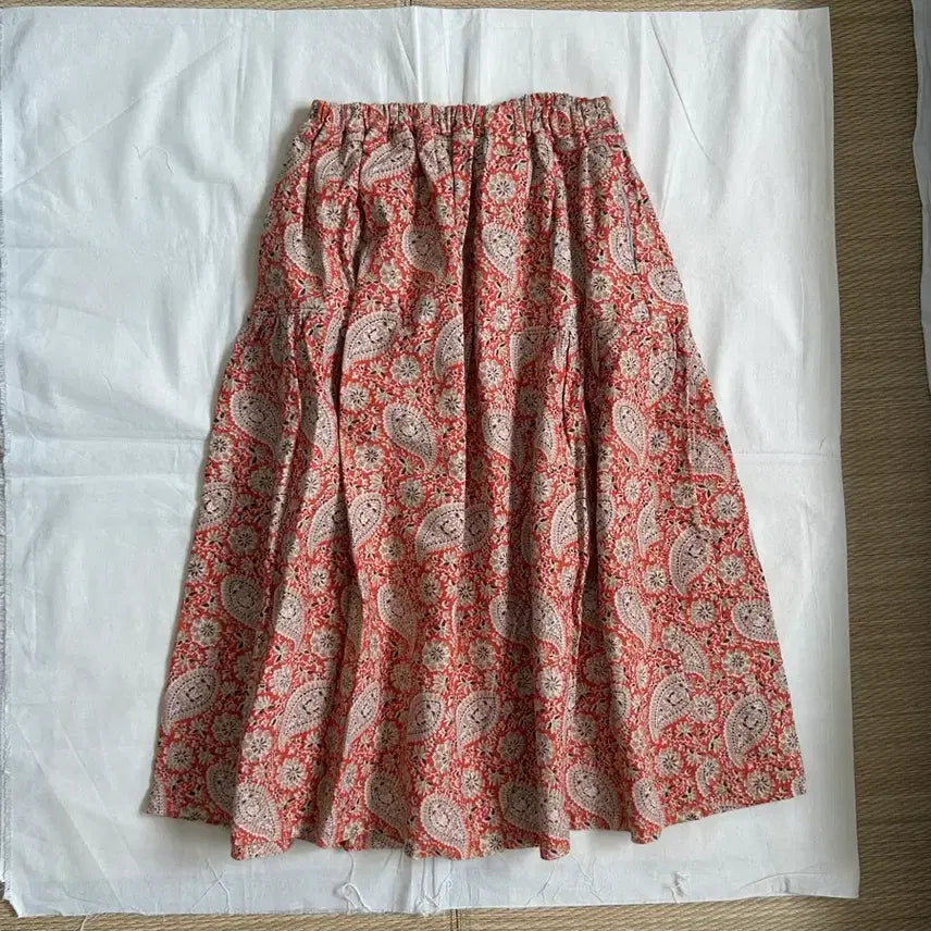 [BUNJANG] Paisley Shirring Orange Skirt / Paisley Shirring Orange Skirt