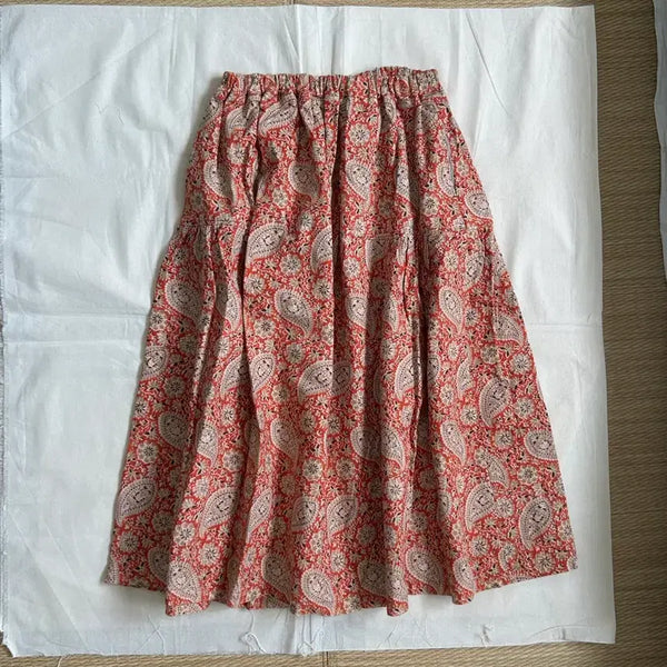 [BUNJANG] Paisley Shirring Orange Skirt / Paisley Shirring Orange Skirt