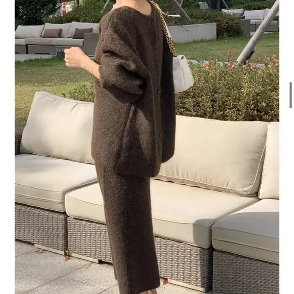 [BUNJANG] Reversible Brown Knit Set / 리버시블 브라운 니트 세트 셋업