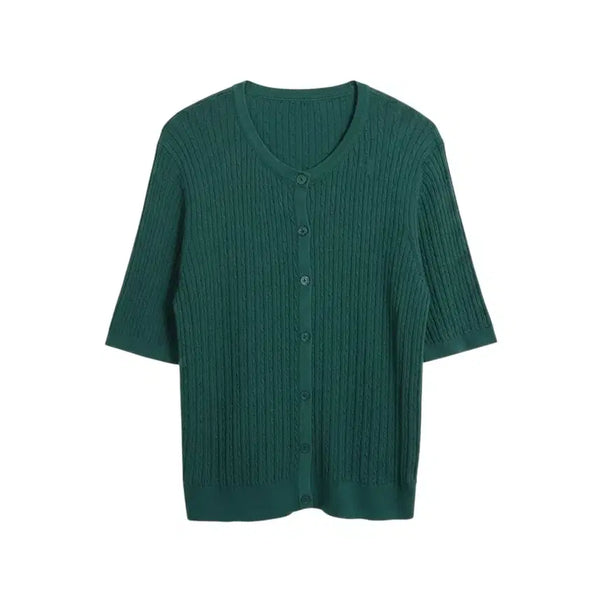 [BUNJANG] Flamingo Cable Short Sleeve Cardigan GN / 여성77/ 플라밍고 케이블 반팔가디건GN