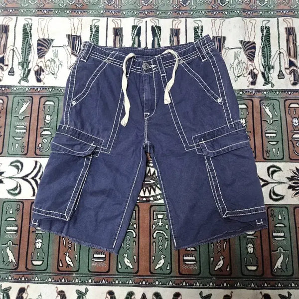 [BUNJANG] True Religion White Stitch Navy Cargo Bermuda Shorts Size 30 / 트루릴리젼 화이트 스티치 네이비 카고 버뮤다 반팬츠 30 size