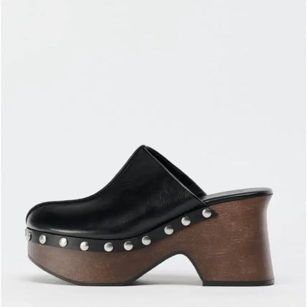 [BUNJANG] ZARA Leather Platform Studded Clogs / 자라 zara 레더 플랫폼 스터드 통굽 클로그 슬리퍼