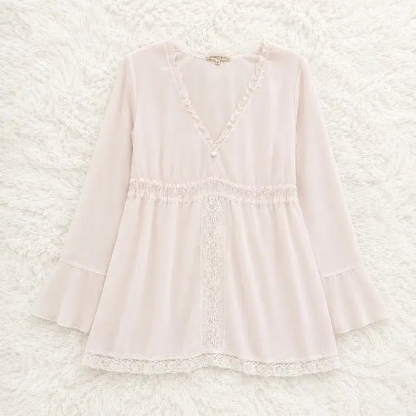 [BUNJANG] Hanamoto Baby Pink Fairy Dot Lace Blouse / 하나모토 빈티지 아오이유우 페어리 도트 베이비핑크 바선생 레이스 블라우스