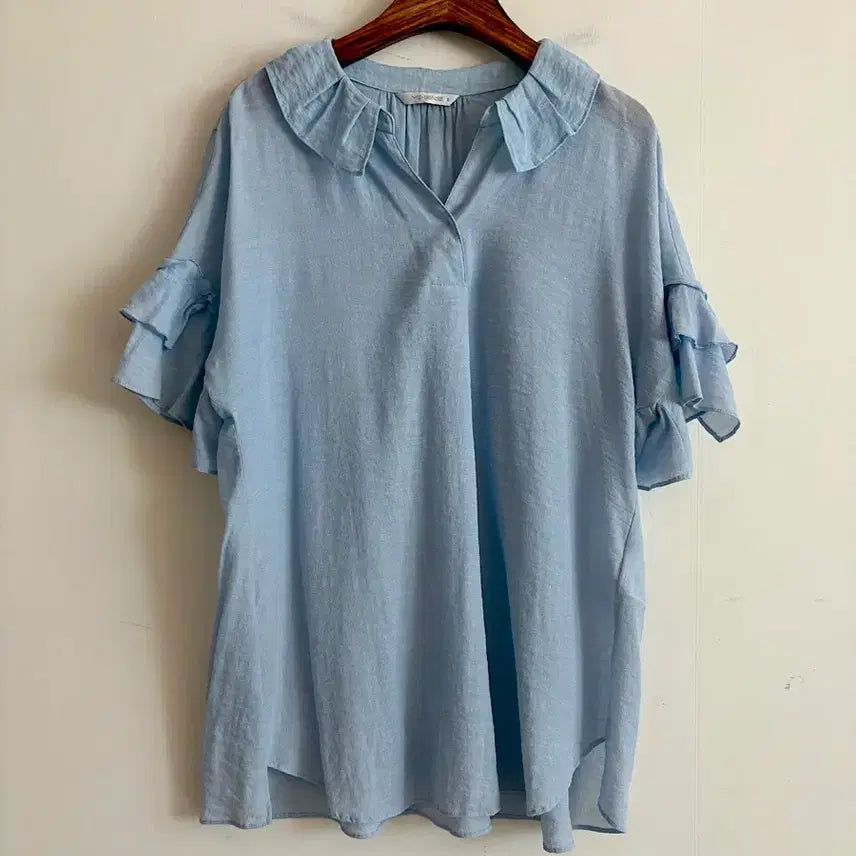[BUNJANG] MeeSense Blue Frill Blouse / 블루 프릴 블라우스