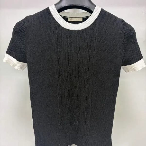 [BUNJANG] Jisudaum Women's Short Sleeve Knit Top (Black, Free Size) / 여성