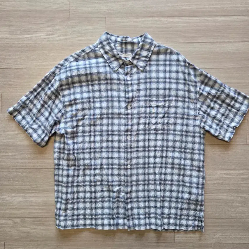 [BUNJANG] Wrinkle Check Short-Sleeve Shirt / 링클 체크 반팔 셔츠