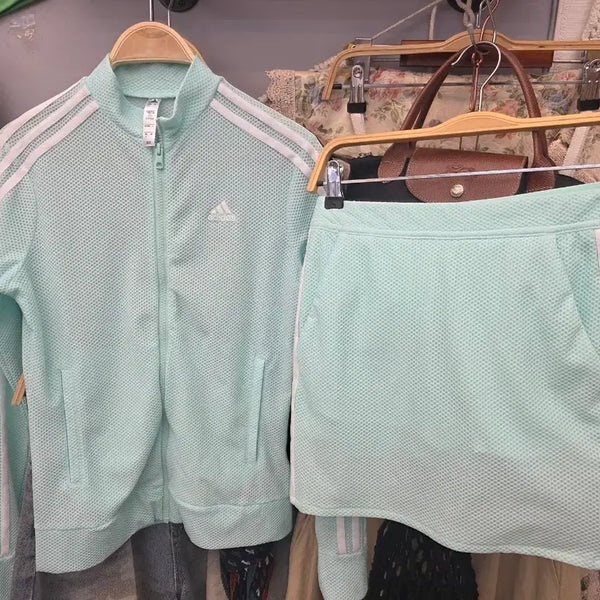 [BUNJANG] Adidas Golf Zip-Up Banding Skirt Set-up - Mint - Size S / 아디다스 골프 집업 밴딩 스커트 민트 셋업 S