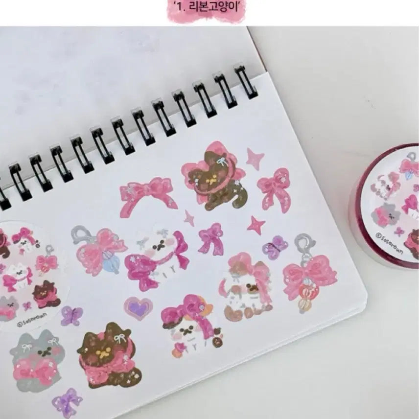 [BUNJANG] Sosoroun Ribbon Cat Kiss Cut Sticker Roll / 소소로운 리본고양이 키스컷
