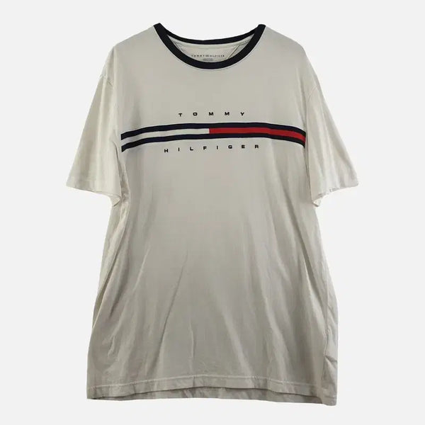 [BUNJANG] Tommy Hilfiger White Men's T-Shirt L / 타미힐피거 화이트 남자 반팔티 L N7614
