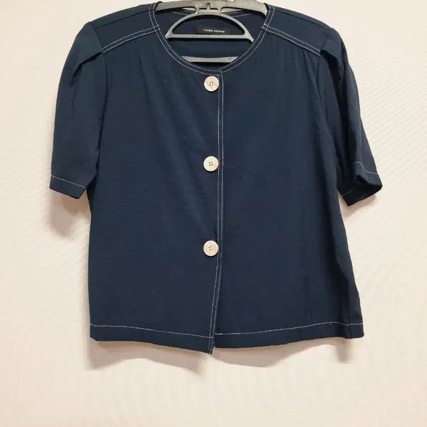 [BUNJANG] Codes Combine Navy Collarless Blouse / 코데즈컴바인 네이비색  카라 없는 블라우스