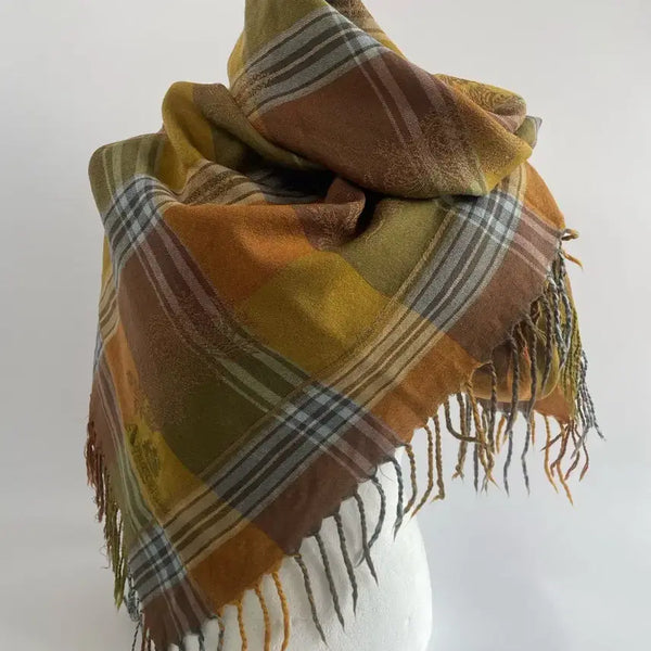 [BUNJANG] Aquascutum Official Jacquard Check Paisley Stole Scarf / 아쿠아스큐텀 오피셜 자카드 체크 페이즐리 스톨 머플러