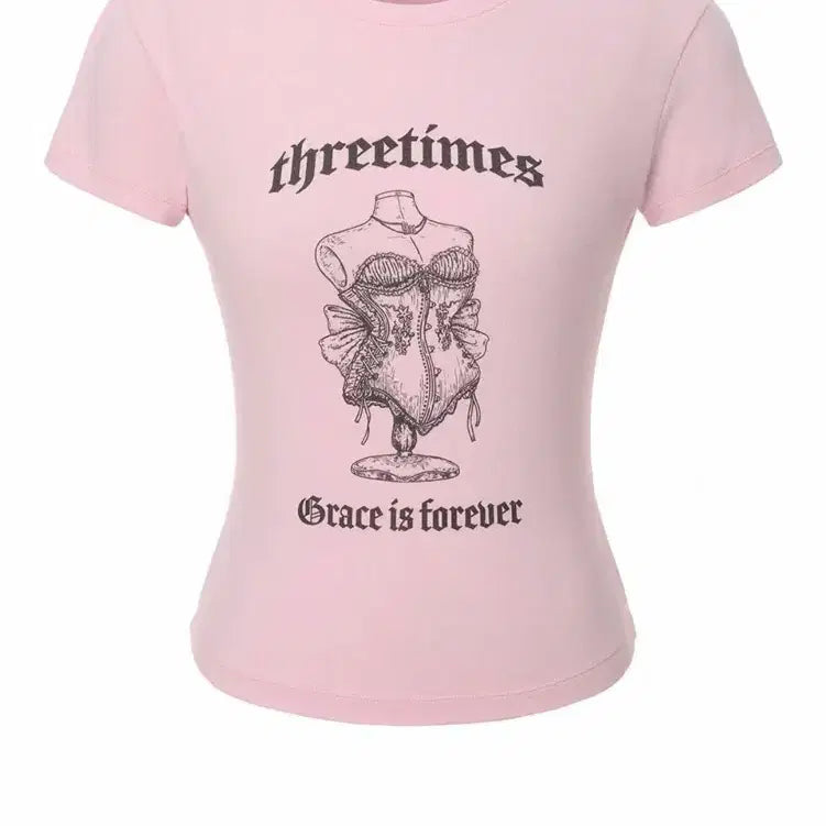 [BUNJANG] 3times Grace Lettering Short Sleeve T-Shirt Pink / 쓰리타임즈 그레이스 레터링 반팔 티 핑크