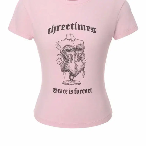 [BUNJANG] 3times Grace Lettering Short Sleeve T-Shirt Pink / 쓰리타임즈 그레이스 레터링 반팔 티 핑크