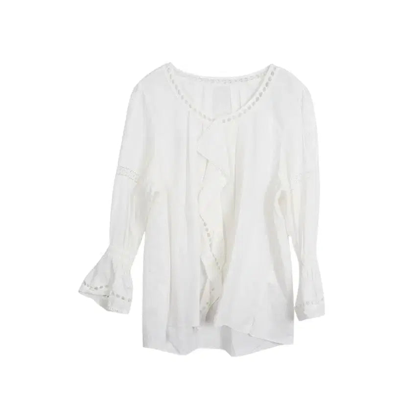 [BUNJANG] White Punching Frill Blouse / 여성F/ 화이트 펀칭 프릴 블라우스