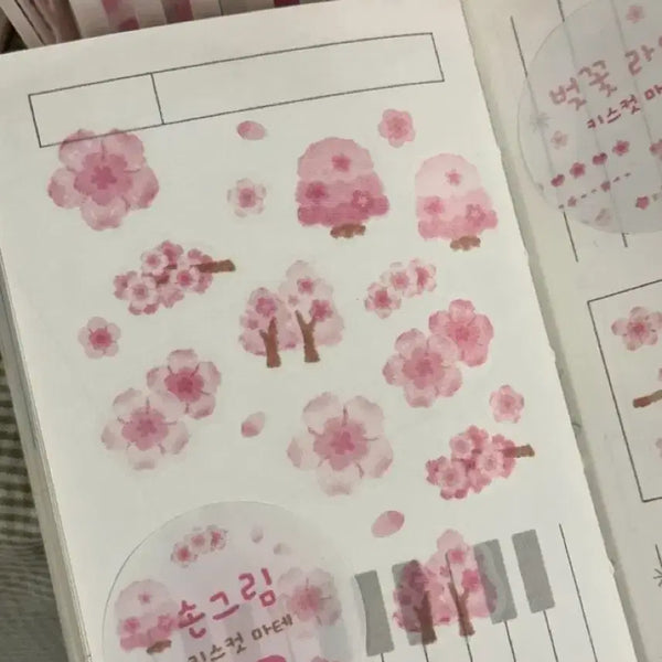 [BUNJANG] Jihye Sangjeom Cherry Blossom Hand-Drawn Kiss Cut Masking Tape / 지옥상점 벚꽃손그림 키스컷