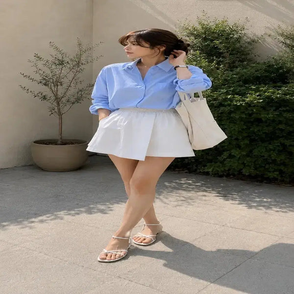 [BUNJANG] Women's Wrap Skort with Elastic Waistband / 여성 밴딩 랩 치마바지 새상품 아이보리 블랙 55-77