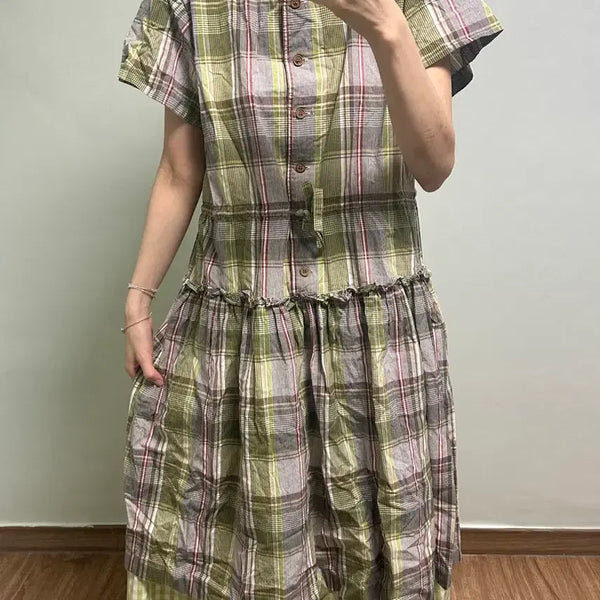 [BUNJANG] Vintage Choco Namusup Check Patchwork Dress Mori Girl Aoi Yuu Style / 빈티지 초코나무숲 체크 원피스 모리걸 아오이유우 하구미깔 패치워크 로걀