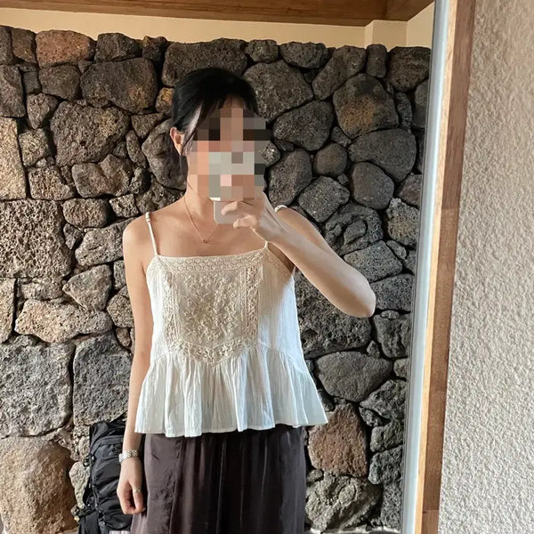 [BUNJANG] Zara Lace Embroidered Gauze Strap Top / zara 자라 레이스 자수 거즈 스트랩 탑
