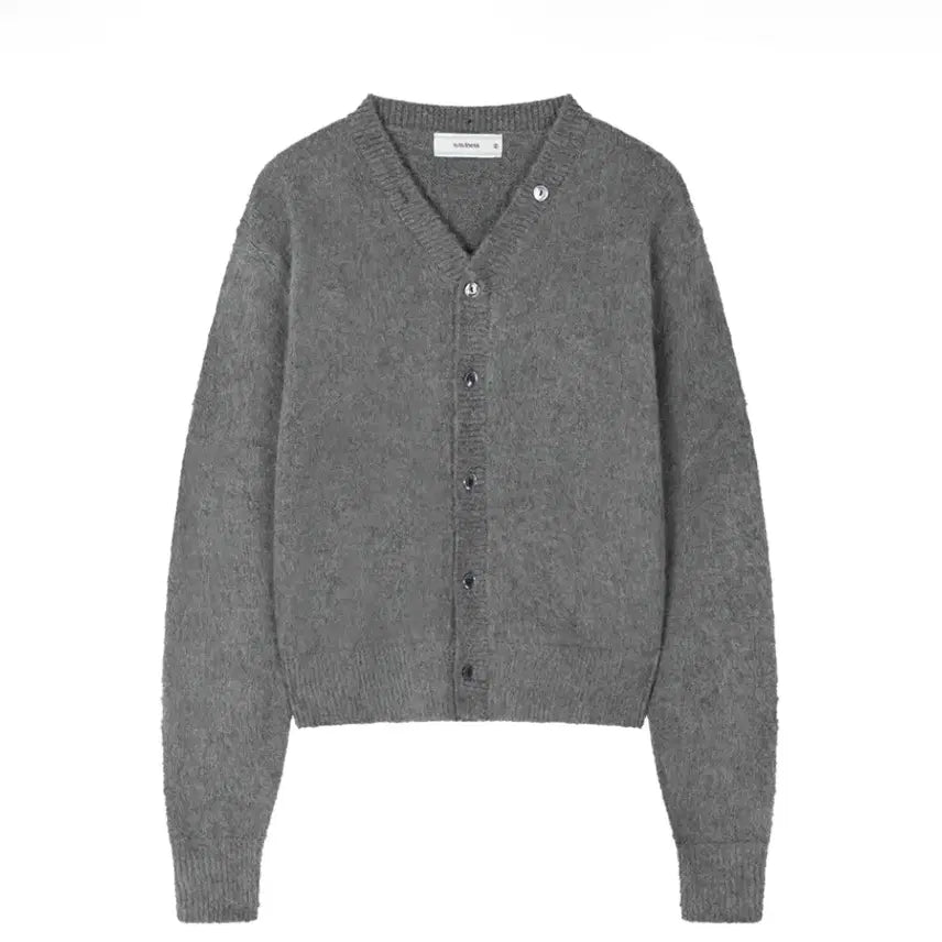 [BUNJANG] Wavyness Button Point V-Neck Cardigan Mist Grey / 웨이비니스 버튼 포인트 브이넥 가디건 미스트 그레이 3사이즈