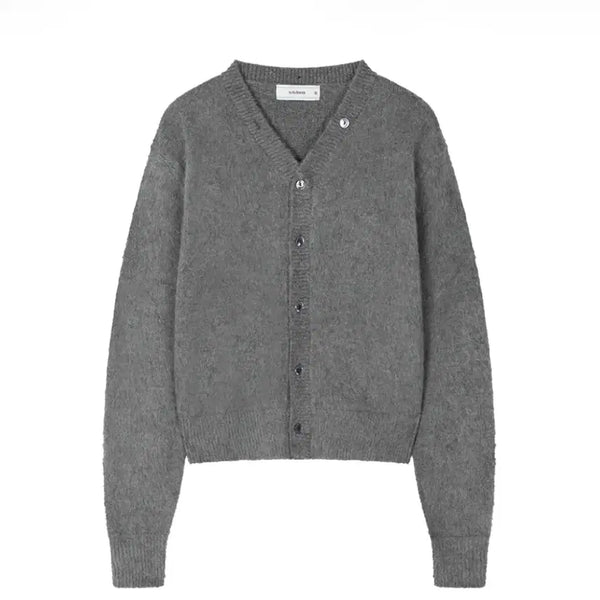 [BUNJANG] Wavyness Button Point V-Neck Cardigan Mist Grey / 웨이비니스 버튼 포인트 브이넥 가디건 미스트 그레이 3사이즈