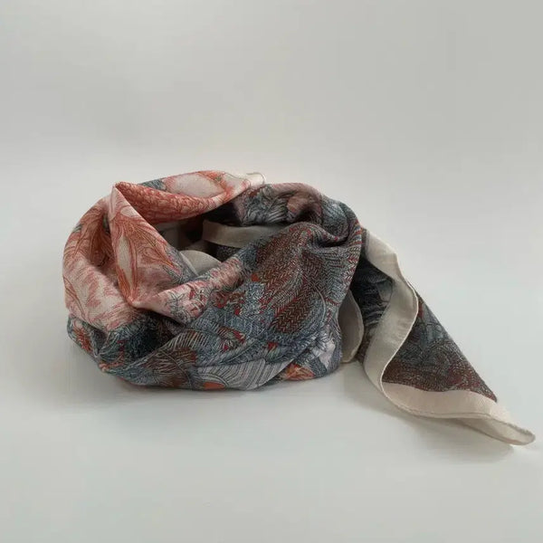 [BUNJANG] Wool Silk Blend Botanical Tropical Large Square Scarf / 울 실크 혼방 보태니컬 트로피컬 대형 스퀘어 스카프