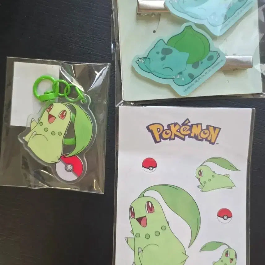 [BUNJANG] Pokemon Chikorita Sticker Keychain, Bulbasaur Hairpin / 포켓몬스터 치코리타 스티커 키링, 이상해씨 헤어핀