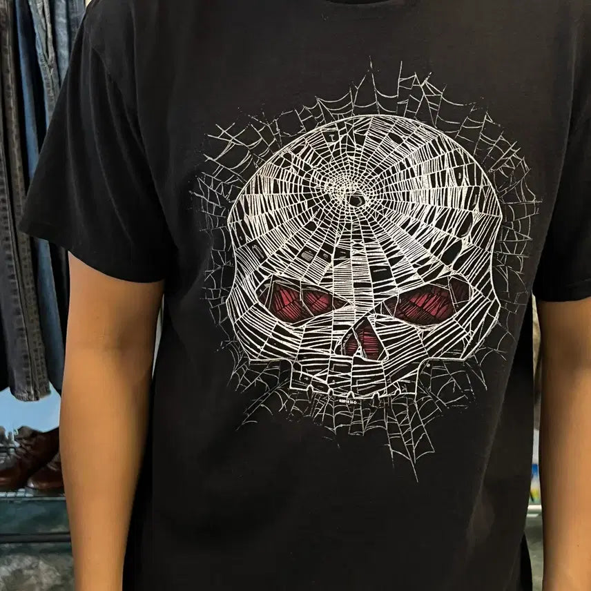 [BUNJANG] Harley Davidson Spiderweb Skull Graphic T-Shirt / [L] 할리데이비슨 스파이더웹 스컬 그래픽 반팔 티셔츠