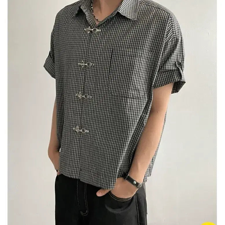 [BUNJANG] Buckle Check Short Sleeve Shirt / 버클 체크 반팔 셔츠
