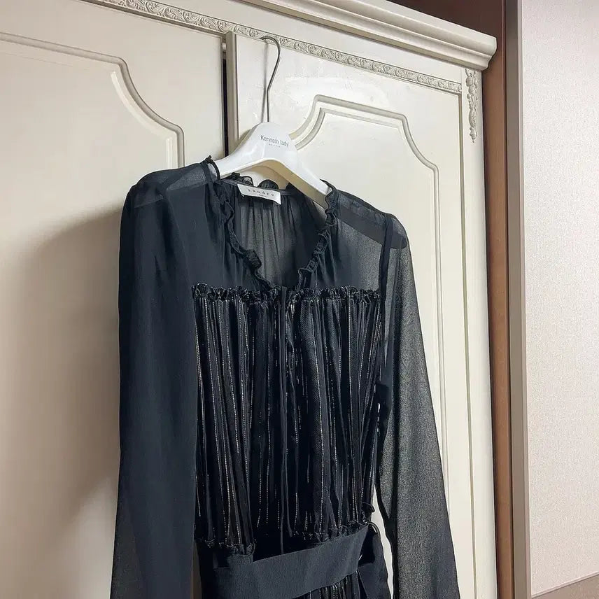 [BUNJANG] Sandro Black Sheer Shirring Detail Long Dress Size 2 / 산드로 sandro 원피스 2 사이즈