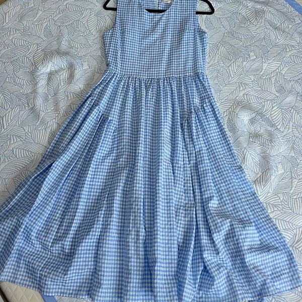 [BUNJANG] Checked Long Dress Sky Blue S-M / 체크 원피스 연한 하늘색(새상품/무료배송/S~M)