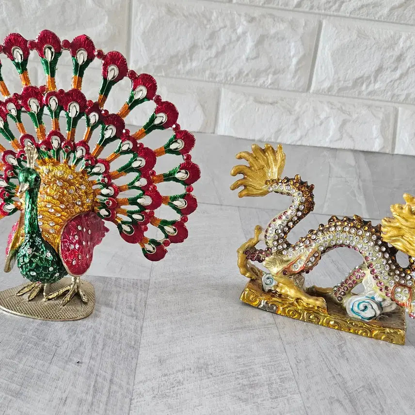 [BUNJANG] Peacock Jewel Box & Dragon Ornament Bundle / 행운 용 장식품 / 공작새 보석함 / 골동품 인테리어 소품 일괄판매